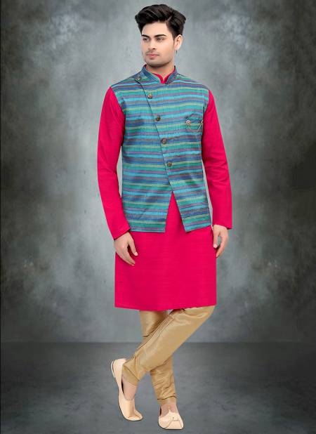 Red Padma Creation Function Wear Modi Jacket Kurta Pajama Catalog 1187