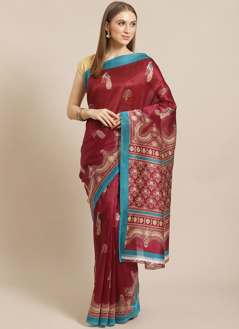 Red Pinted Bhagalpuri Saree 108