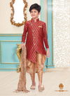 Red Readymade Kids Indo Western Banarasi Brocade 1907