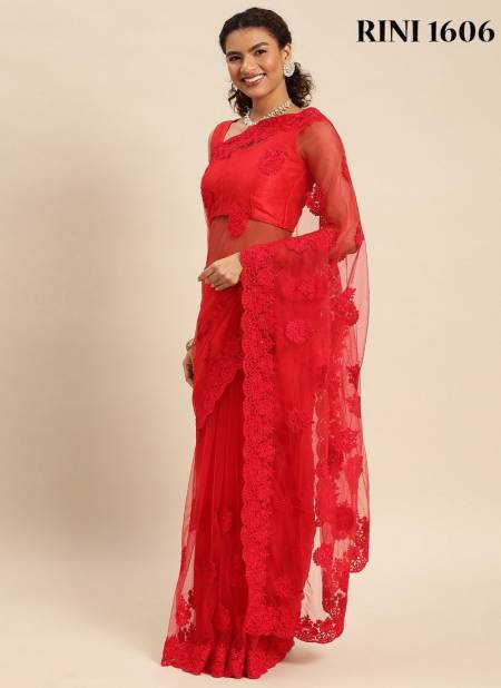 Red Rini By Fashion Lab Party Wear Saree Catalog 1606