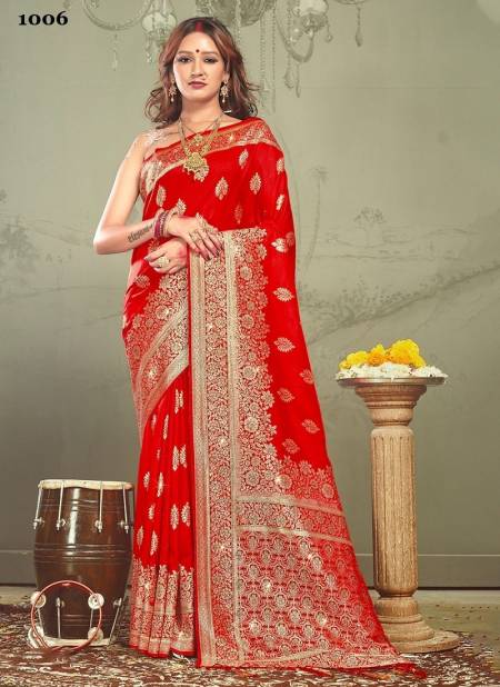 Red Rohini Silk By Sangam Wedding Sarees Catalog 1006