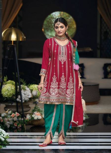 Red Sajni 2 By Eba Chinon Embroidery Kurti With Bottom Dupatta Orders In India