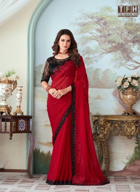 Red Silverscreen 17th Edition By Tfh Glass Silk Party wear Saree Catalog 27015
