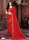 Red Subhash Saree Pure Chiffon Designer Printed Work Elegant Regular Wear Saree with Plain Blouse 81315