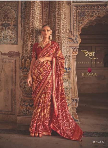 Red colour Patrani Vol 2 By Rewaa Silk Saree Catalog 423 C