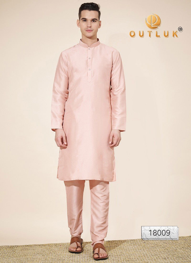 Rose Gold Colour Outluk Wedding Collection Vol 18 Pure Silk Mens Kurta Pajama Suppliers In India 18009