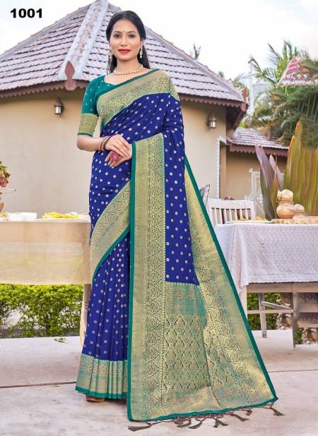 Royal Blue Colour Ayan Silk By Sangam Banarasi Silk Saree Catalog 1001