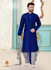 Royal Blue Dupion Silk Readymade Mens Dhoti Kurta 1811