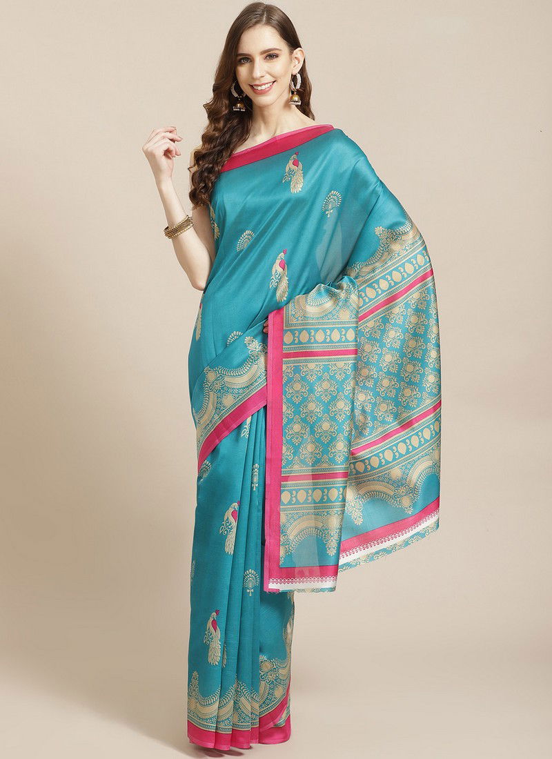 Royal Blue Pinted Bhagalpuri Saree 102