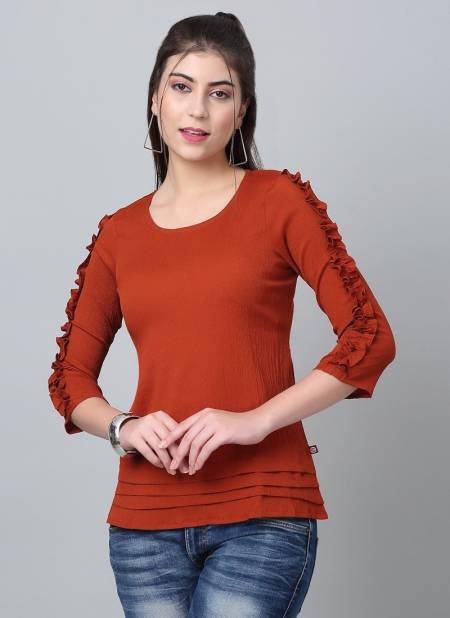 Rust Orange Colour Raisin Women's Casual Polyester Regular Top Western Catalog OLTOP0001