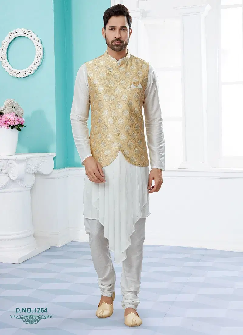 Sand And White Vol 15 Party Wear Mens Modi Jacket Kurta Pajama Online Wholesale 1264