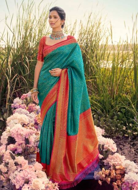 Mul Cotton Teal Blue Saree With Zari Border|Fuji|Suta