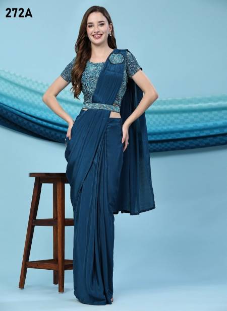 Sea Blue Colour Amoha 272A To 272D Series Readymade Saree Exporters in India 272A Catalog