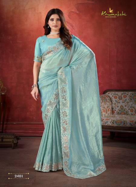 Sea Blue Colour Aza By Kamakshi Designers Pure Crush Soft Silk Wear Saree Wholesale Online 2401