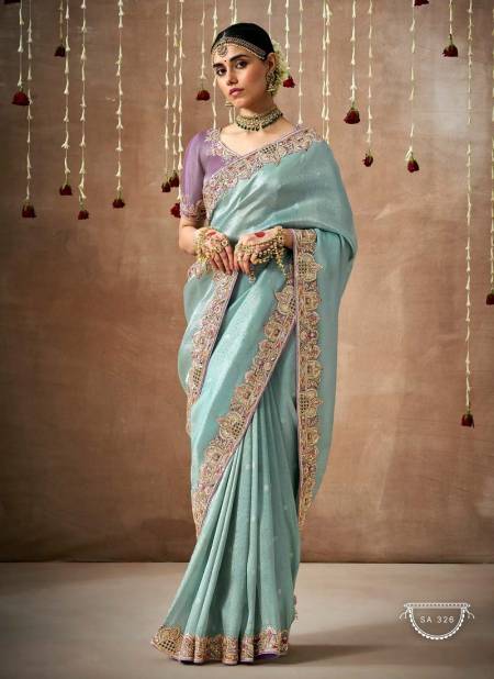 Sea Blue Colour Dulhan By Kimora Organza Silk Weddding Wear Saree Wholesale Price In India SA 326