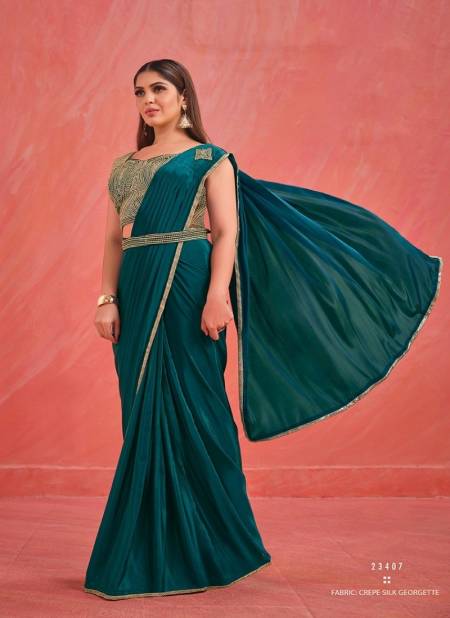 Sea Blue Colour Elegancia By Mahotsav Crepe Silk Party Wear Saree Catalog 23407