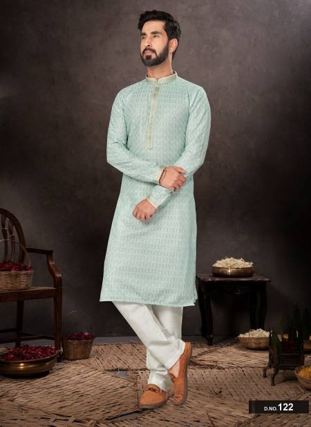 Sea Blue Colour GS Fashion Wedding Mens Wear Designer Kurta Pajama Wholesale Market In Surat 122