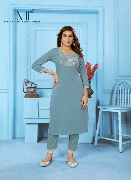 Sea Blue Colour Goldy Vol 1 By Moksh Cotton With Embroidery Work Kurti With Bottom Catalog 6526