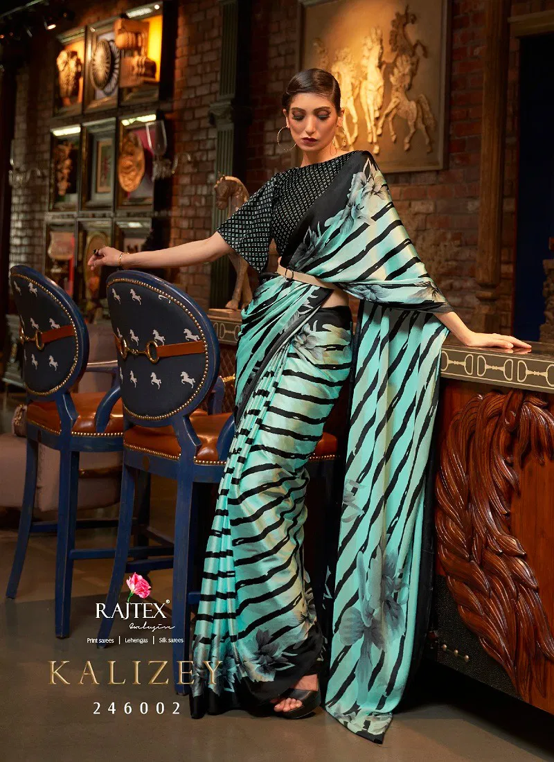 Sea Blue Colour Kalizey By Rajtex Printed Japan Crepe Saree Suppliers In India 246002