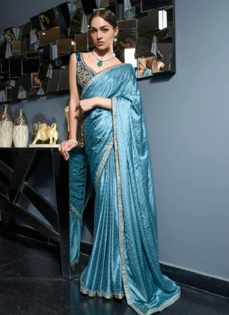 Sea Blue Colour Kamyaa By Kira Wedding Wear Viscose Satin Saree Wholesale Market In Surat 11001