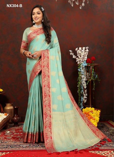 Sea Blue Colour NX304-A TO NX304-F by Murti Nx Soft Cotton silk Sarees Exporters In India NX304-B