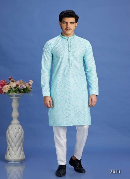 Sea Blue Colour Party Mens Wear Pintux Stright Kurta Pajama Wholesale Online 3011