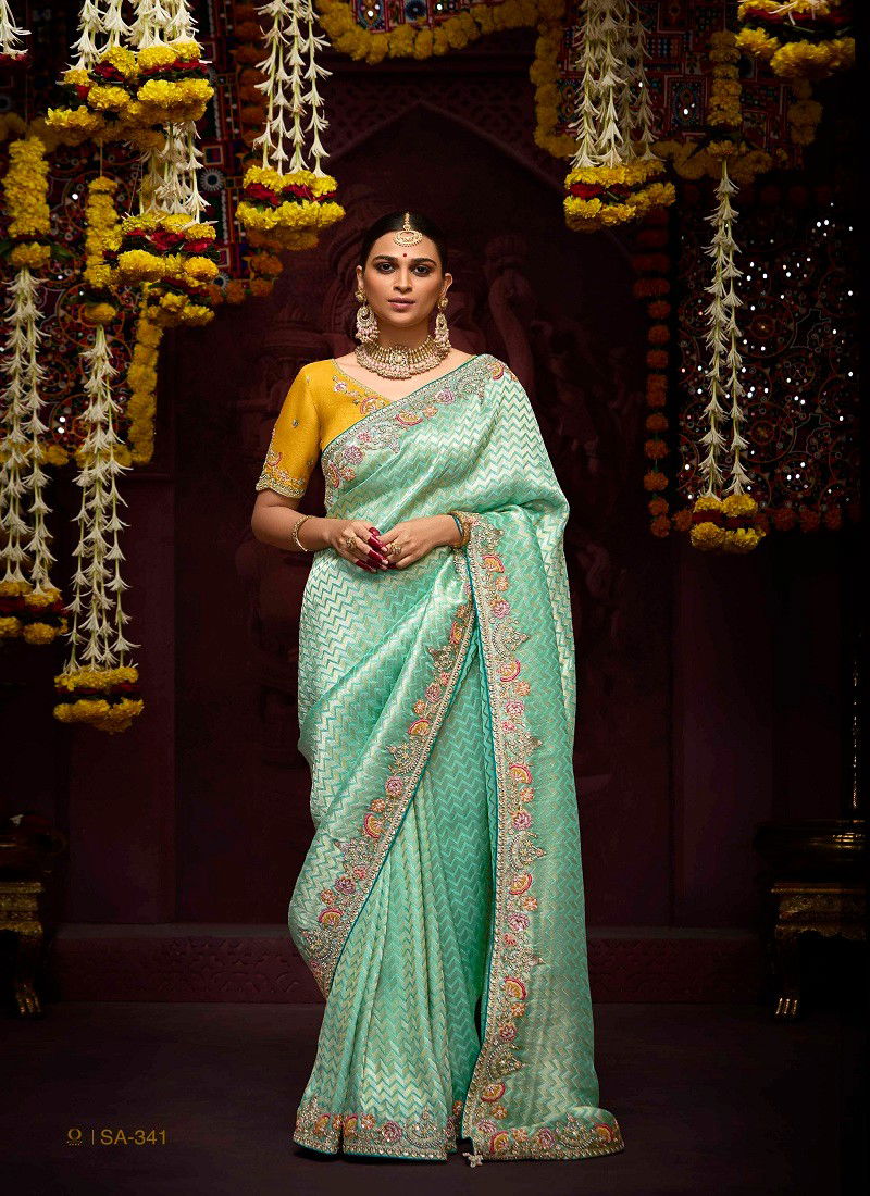 Sea Blue Colour Prasang By Kimora Banarasi Kanjivaram Wedding Wear Saree Orders In India SA-341