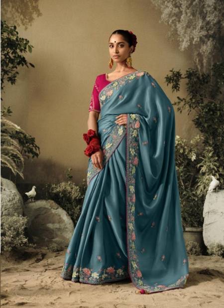 Sea Blue Colour Saawariya By Kimora Fancy Fabric Wedding Wear Saree Catalog 5304