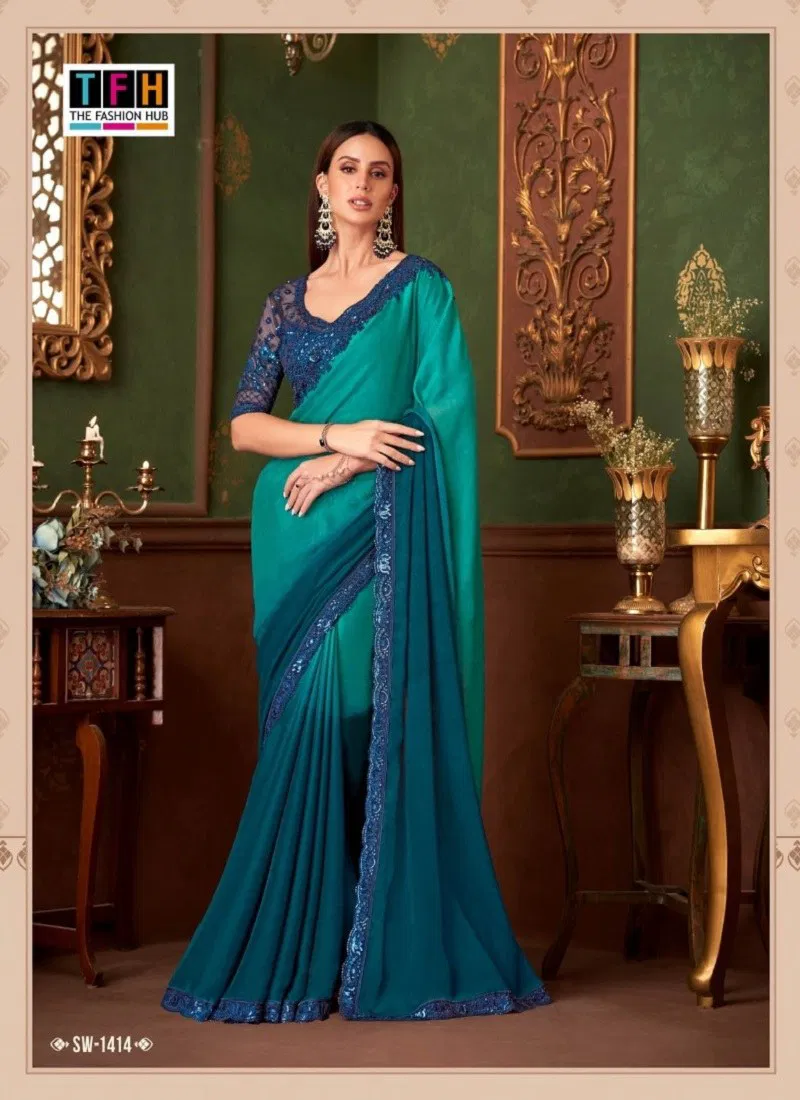 Sea Blue Colour Sandalwood Vol 14 By TFH Designer Party Wear Saree Wholesale Online SW 1414