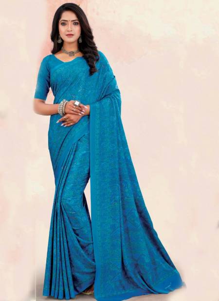 Sea Blue Colour Uniformity By Sushma Printed Sarees Catalog 2101 A