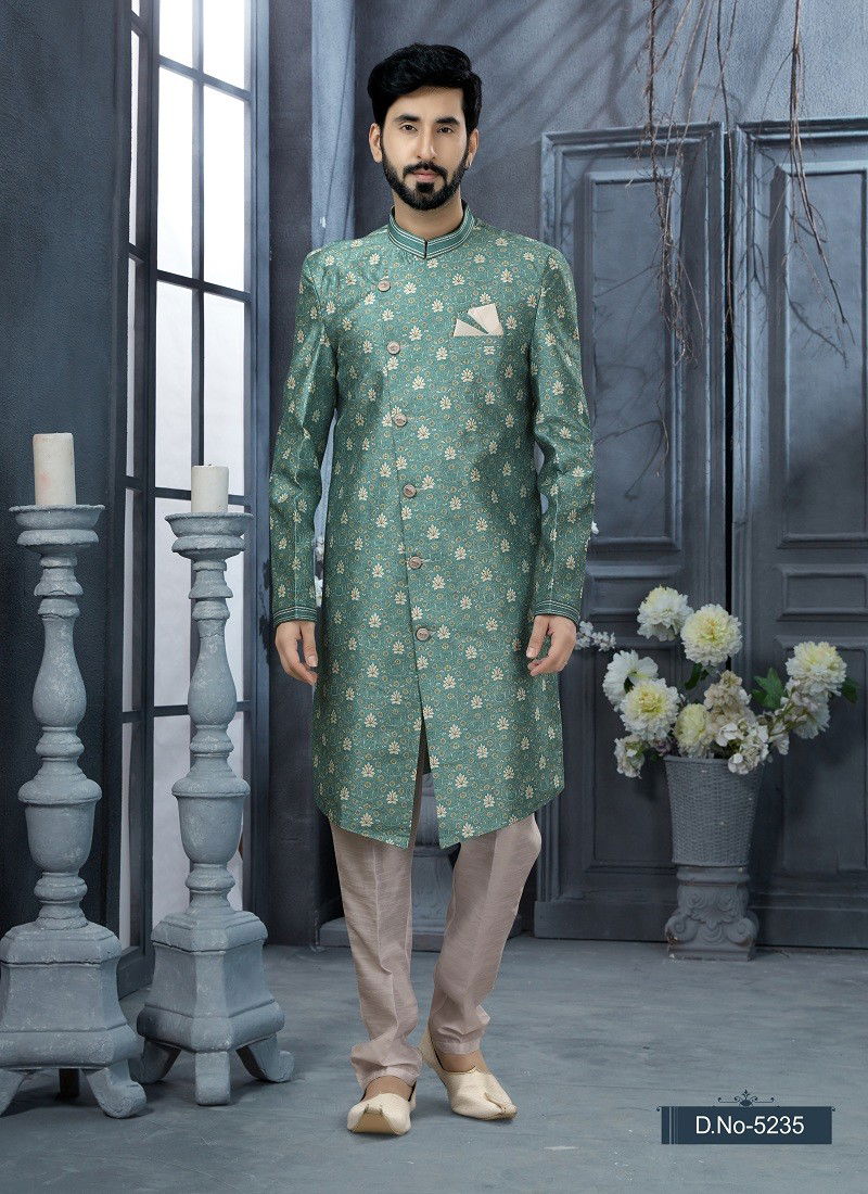 Sea Blue Colour Vol 11 Occasion Wear Mens Indo Western Orders In India 5235