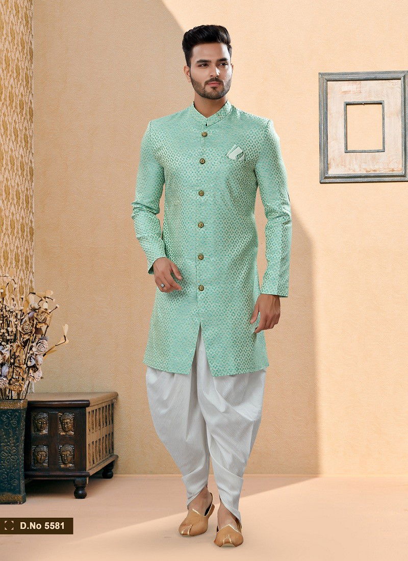 Sea Blue Colour Vol 14 Party Wear Mens Sherwani Wholesale Shop In Surat 5581