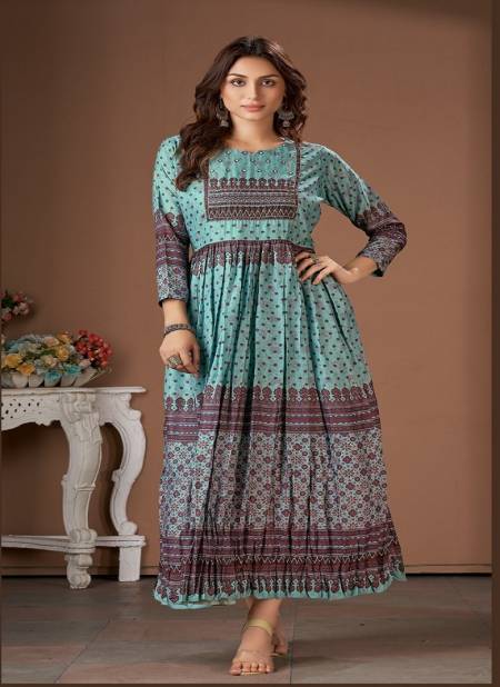Sea Green And Blue Colour Amoha Mig 1 To Mig 11 Gown Catalog Mig 9