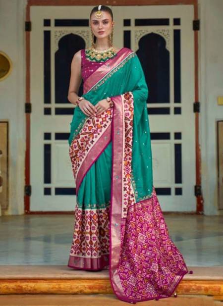 Sea Green And Pink Colour Aari Patola Printed Ethnic Wear Wholesale Saree Collection 497 A