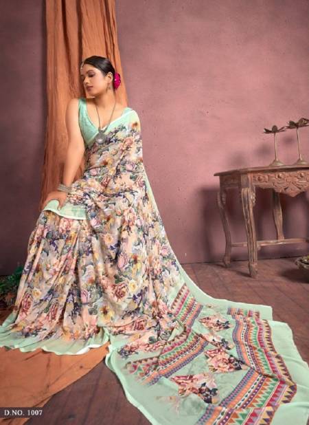Sea Green And Pink Colour Lavanya By Mahamani Creation Printed New Exclusive Daily Wear Saree Suppliers In India 1007
