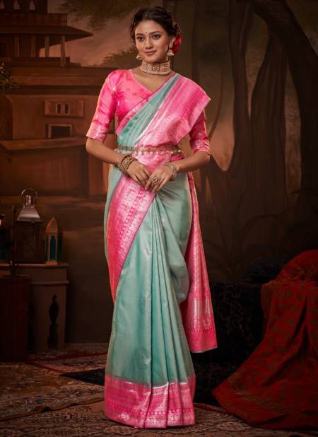 Sea Green And Pink Colour Rivaa Silk Festive Wear Wholesale Silk Sarees 79004