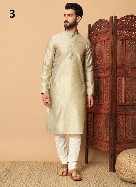 Sea Green And White Colour Outluk Vol 130 Jacquard Printed Mens Kurta Pajama Manufacturers 3