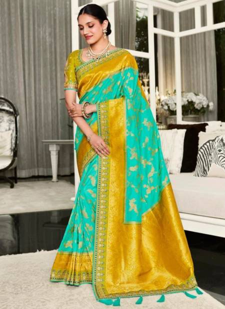 Sea Green And Yellow Colour Anaara Wholesale Wedding Wear Sarees Catalog 5702