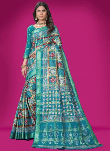 Sea Green Colour AAYAA BANDHEJ 4 Festive Wear Wholesale Cotton Sarees Catalog 400005