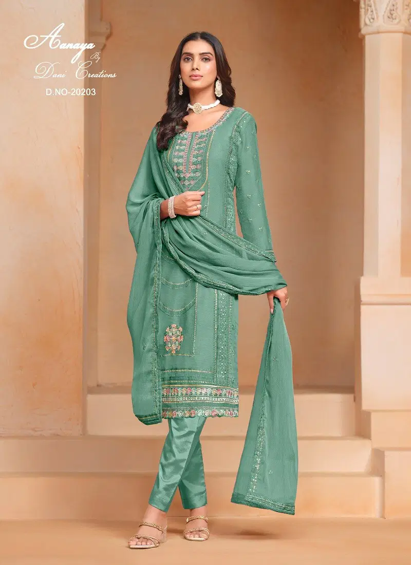 Sea Green Colour Aanaya Vol 202 By Twisha Organza Chiffon Salwar Suit Wholesalers In Delhi 20203