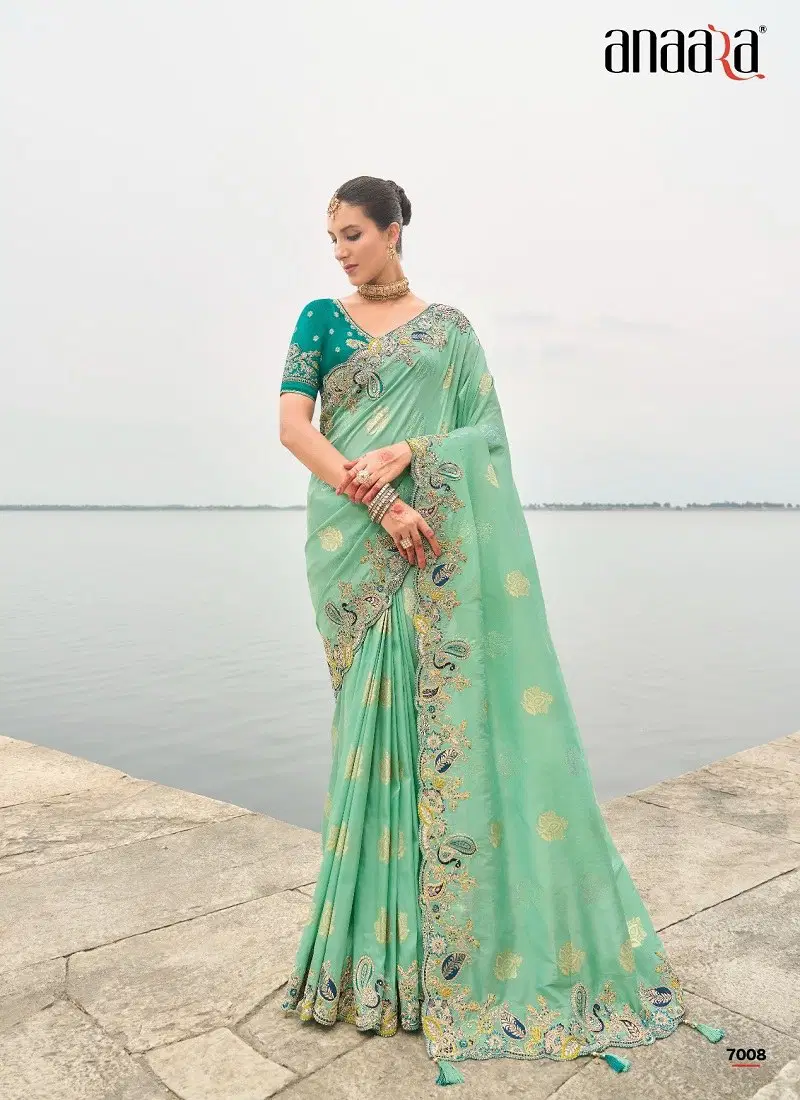 Sea Green Colour Anaara By Tathastu 7001 To 7011 Series Viscose Tissue Silk Wedding Wear Saree Suppliers in Mumbai TE 7008