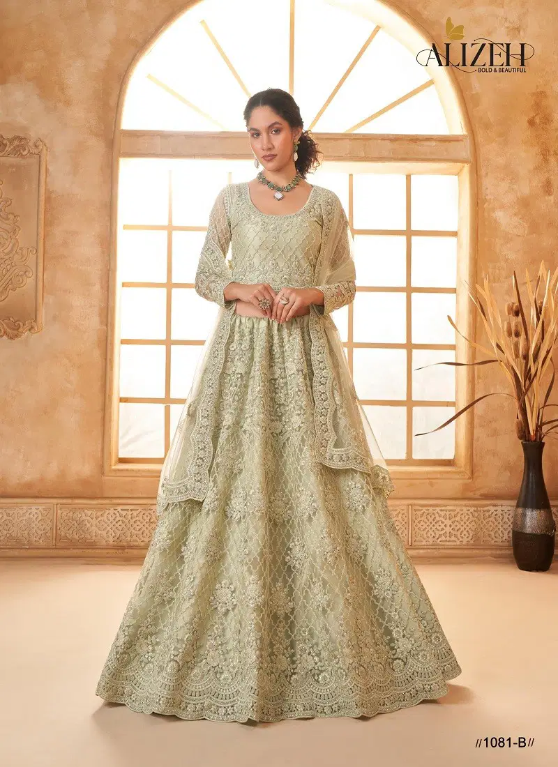 Sea Green Colour Bridal Heritage Color Saga Vol 3 By Alizeh Party Wear Net Lehenga Choli Wholesale Online 1081-B