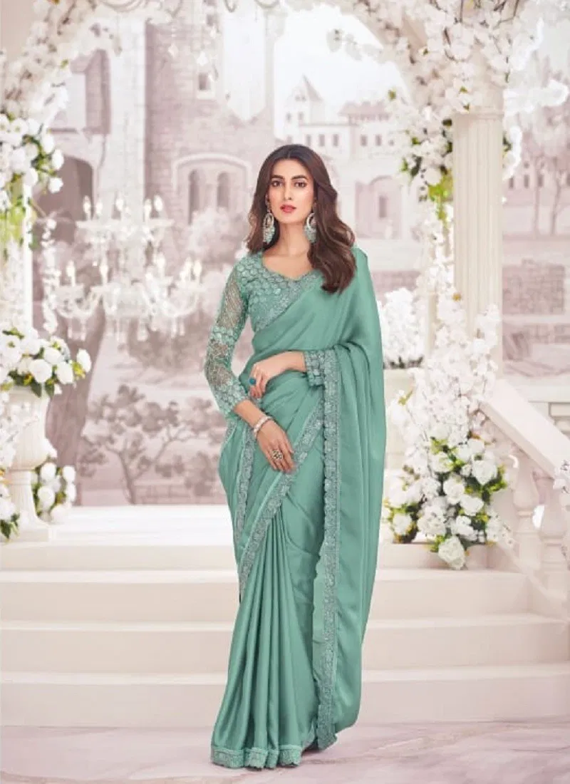 Sea Green Colour Exotique Vol 5 By Anmol Embroidery Saree Wholesale Online 9211