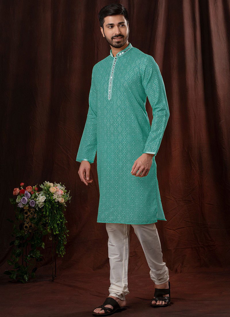 Sea Green Colour Festive Wear Printed Wholesale Kurta Pajama 1538-5