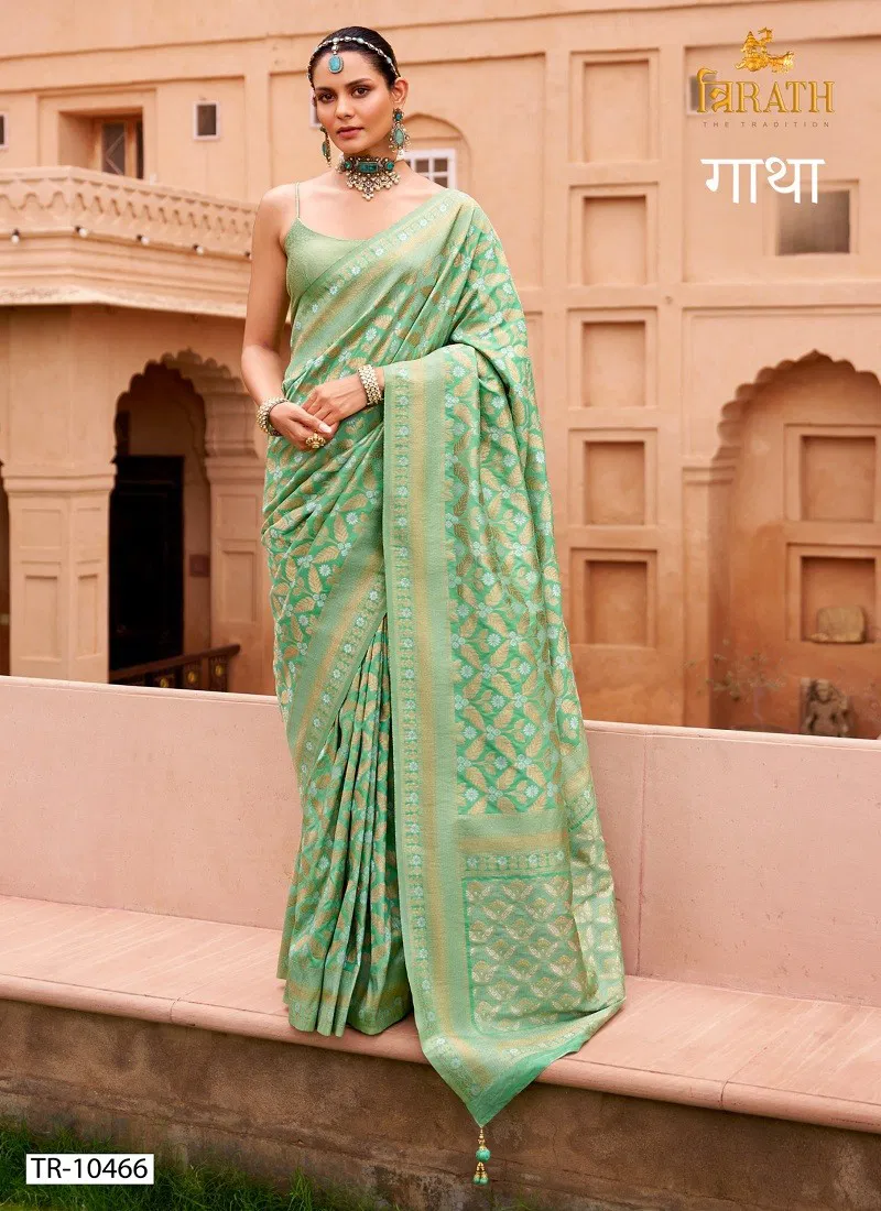 Sea Green Colour Gatha By Trirath Banarasi Silk Wedding Wear Saree Exporters In India TR-10466