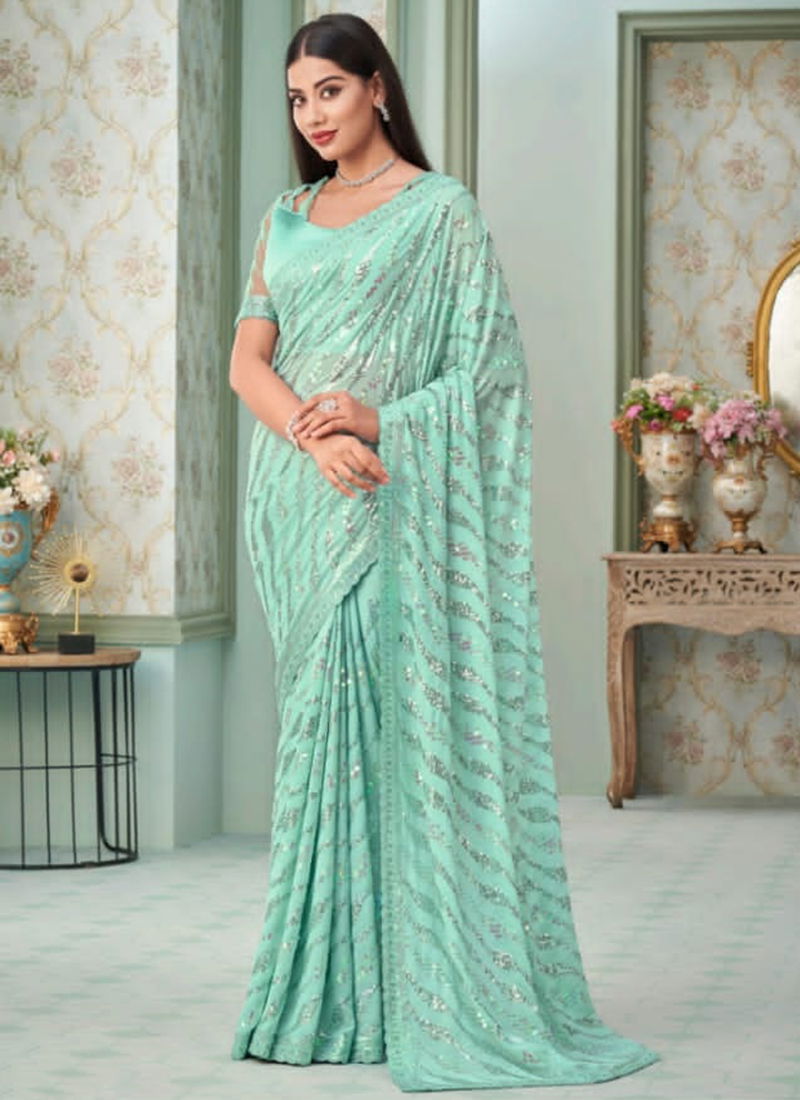 Sea Green Colour Inaara Vol 4 Anmol Wholesale Party Wear Sarees Catalog 2414