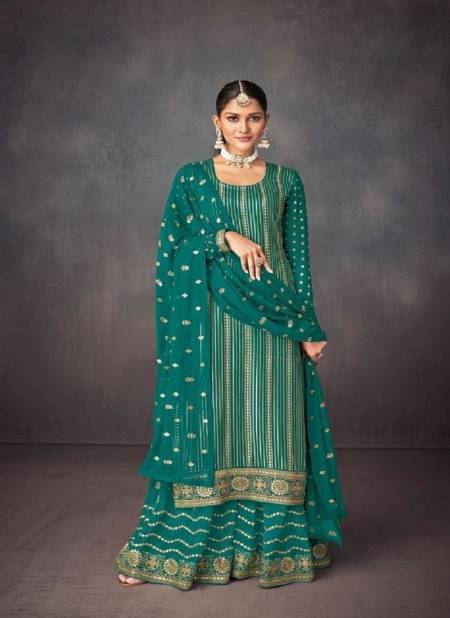 Sea Green Colour Ishika Wholesale Sharara Suit Catalog 7114