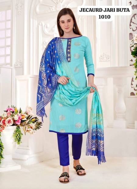 Sea Green Colour Jacquard Jari Butta By Rahul Nx Jacquard With Tai Button Dress Material Catalog 1010