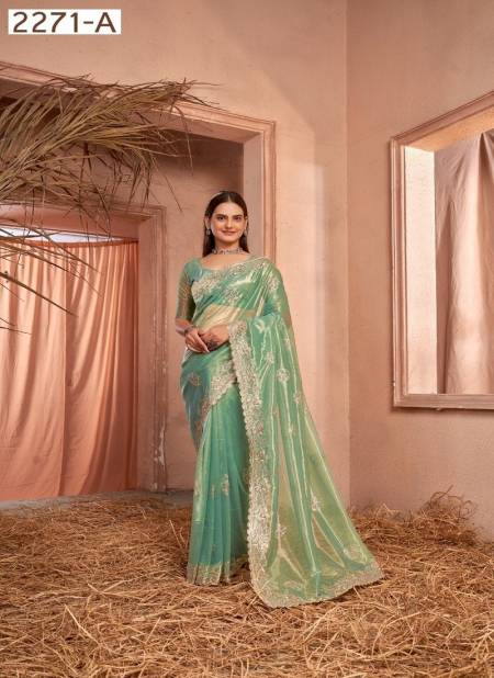 Sea Green Colour Jayshree 2271 A TO D Simmer Silver Net Designer Party Bulk Saree Orders In India 2271-A