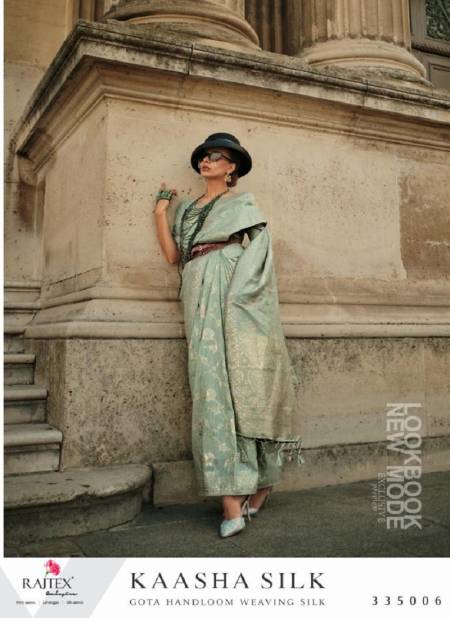 Sea Green Colour Kaasha Silk By Rajtex Gota Zari Silk Designer Saree Catalog 335006